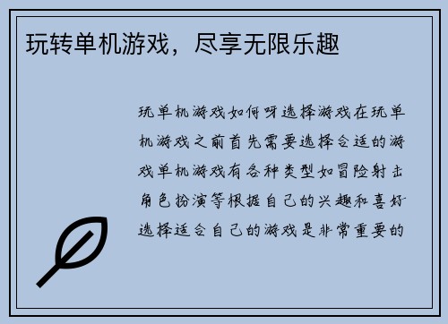 玩转单机游戏，尽享无限乐趣